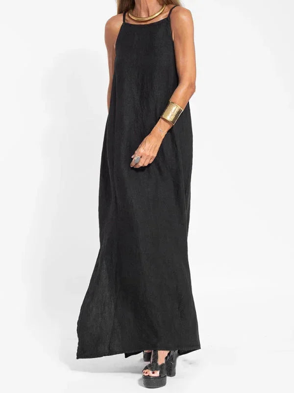 Robe Longue Fluide Femme Sans Manches Fentes