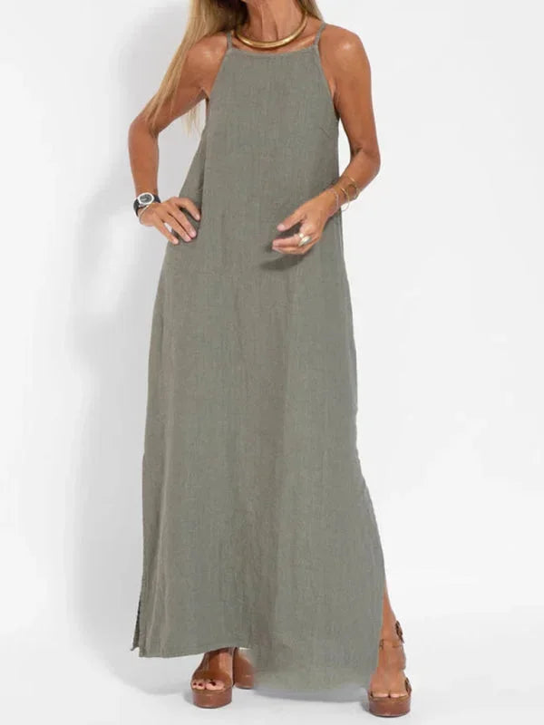 Robe Longue Fluide Femme Sans Manches Fentes