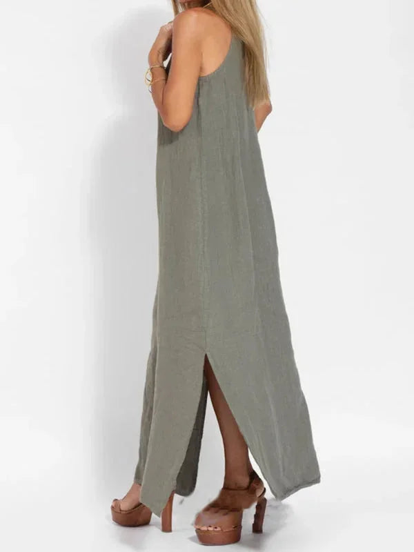 Robe Longue Fluide Femme Sans Manches Fentes