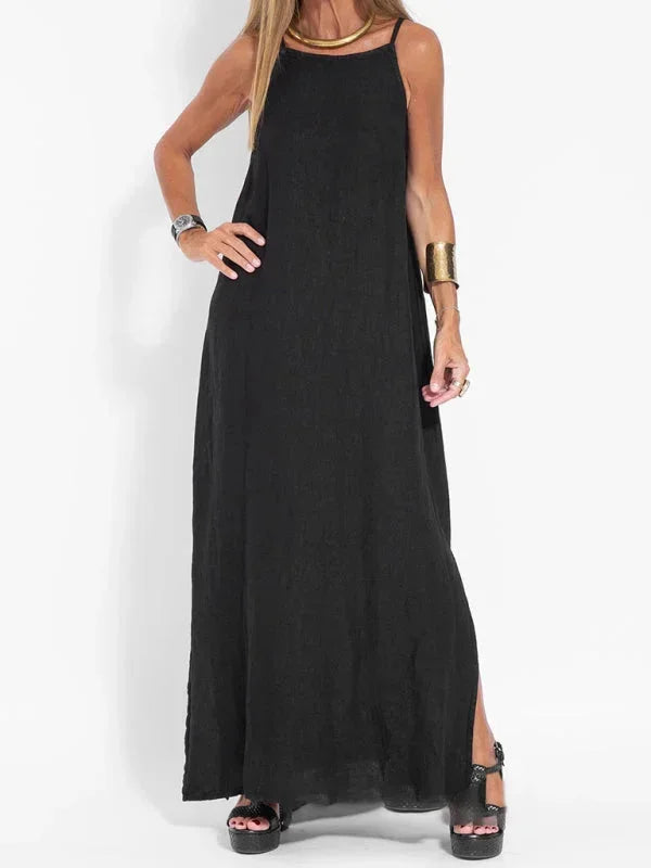 Robe Longue Fluide Femme Sans Manches Fentes
