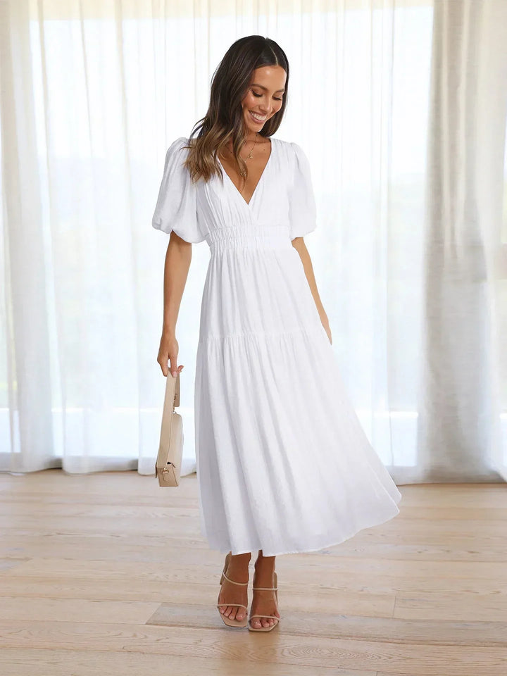 Robe Midi Femme Fluide Col V Été