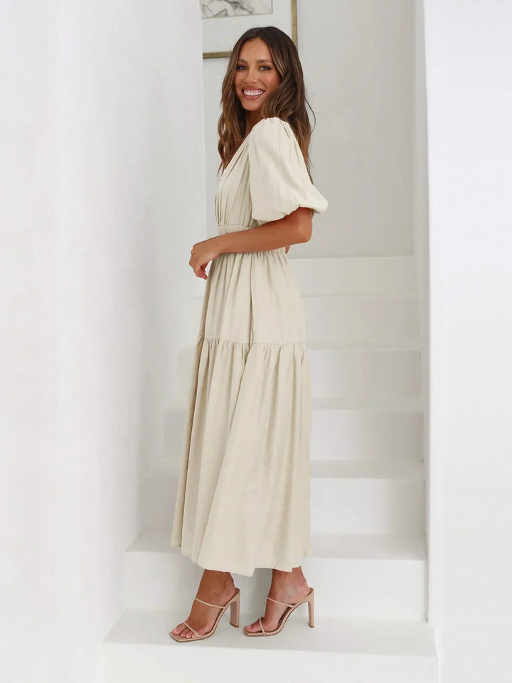 Robe Midi Femme Fluide Col V Été