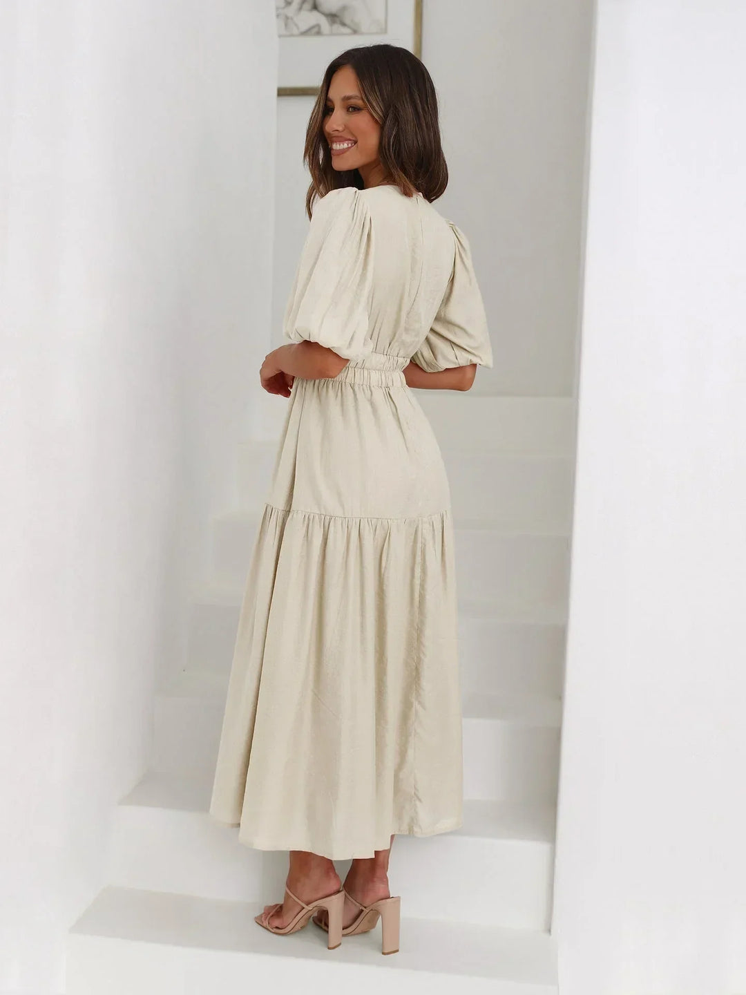Robe Midi Femme Fluide Col V Été