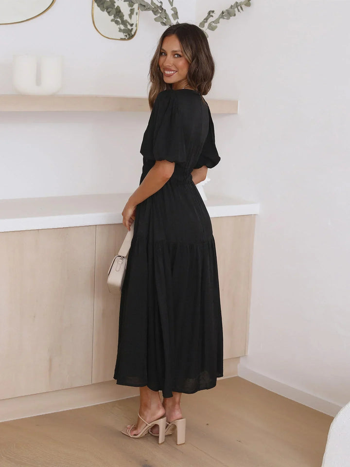 Robe Midi Femme Fluide Col V Été