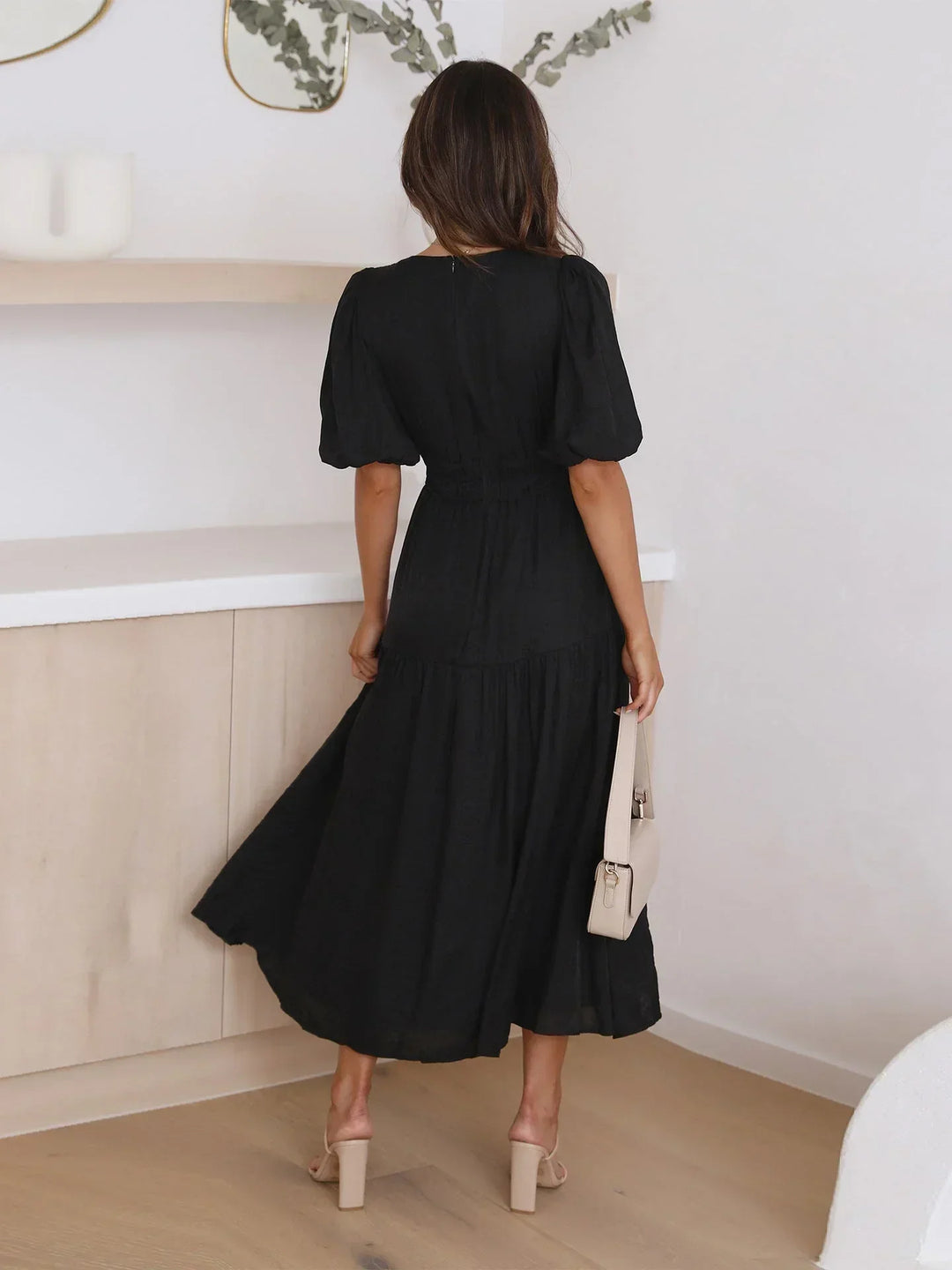 Robe Midi Femme Fluide Col V Été