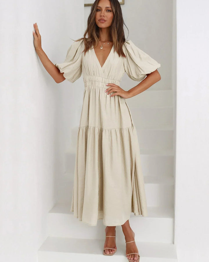 Robe Midi Femme Fluide Col V Été