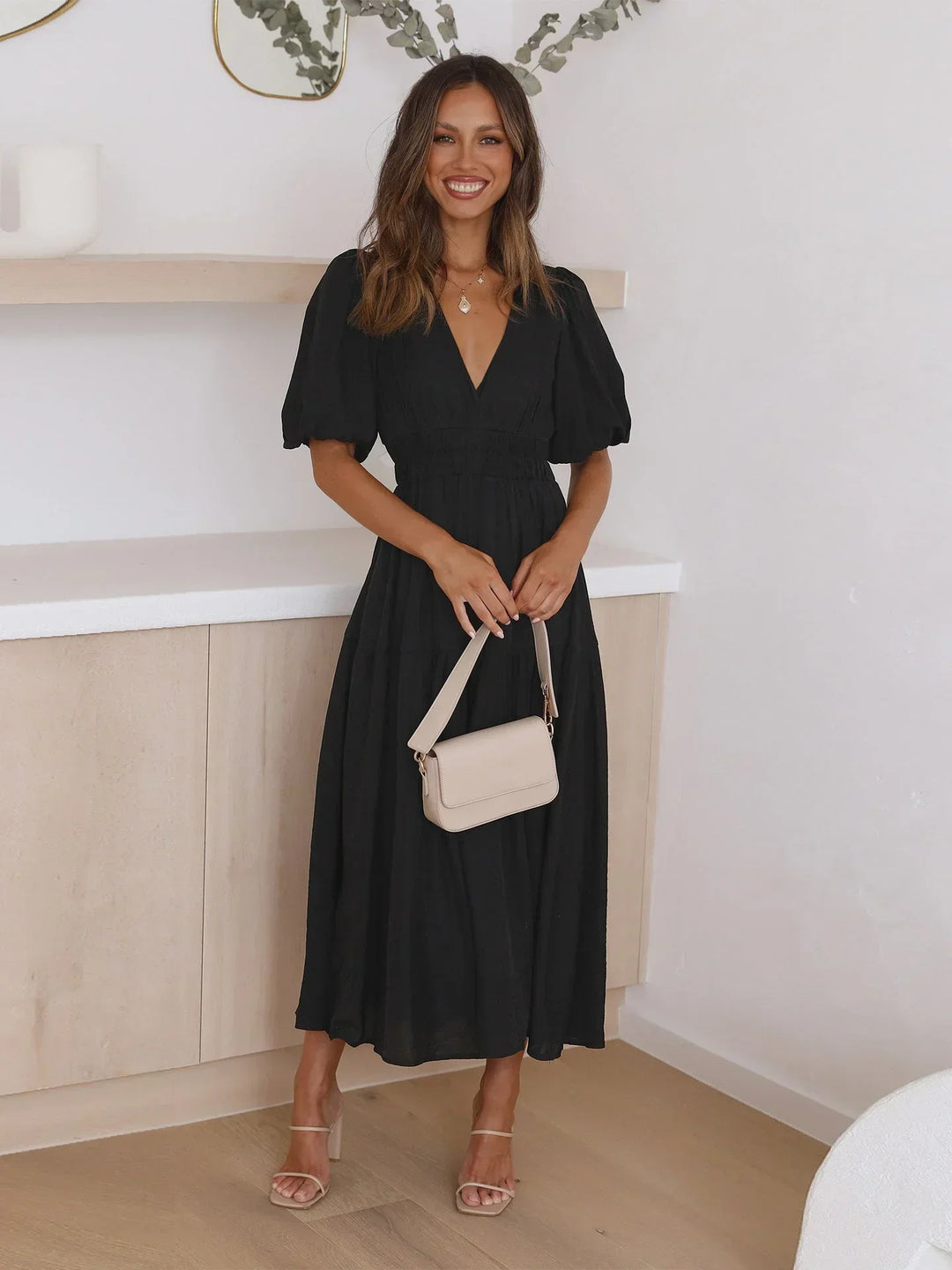 Robe Midi Femme Fluide Col V Été