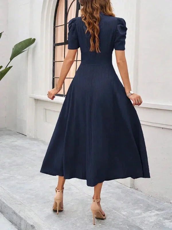 Robe Midi Femme Col V Manches Bouffantes