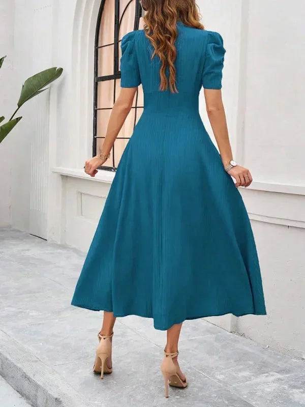 Robe Midi Femme Col V Manches Bouffantes