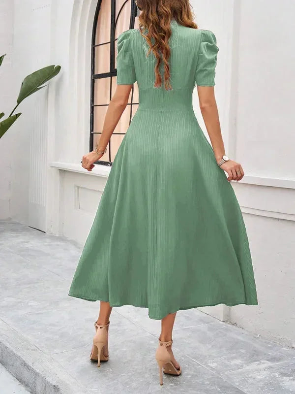 Robe Midi Femme Col V Manches Bouffantes