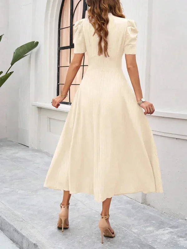 Robe Midi Femme Col V Manches Bouffantes