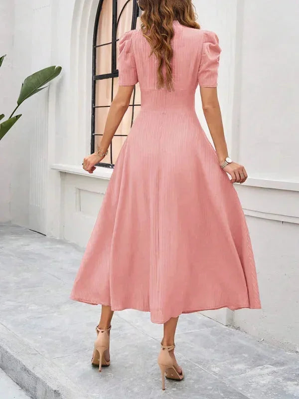 Robe Midi Femme Col V Manches Bouffantes