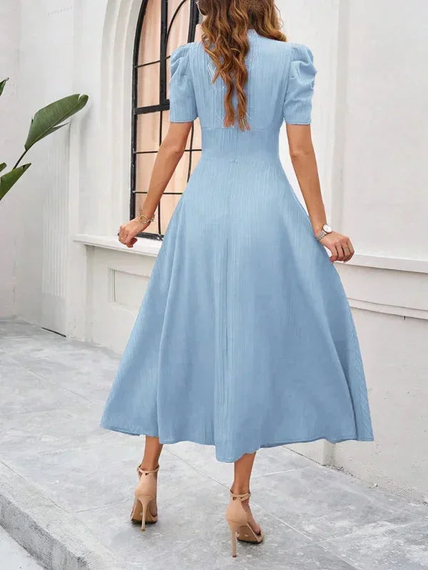 Robe Midi Femme Col V Manches Bouffantes