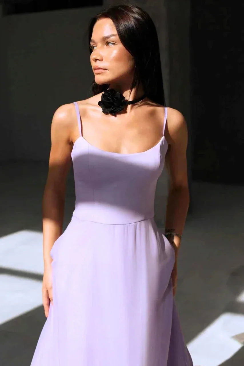 Robe Midi Femme Bretelles Fines Ourlet Volanté