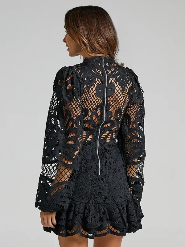 Robe Mini Dentelle Femme Manches Longues Soirée
