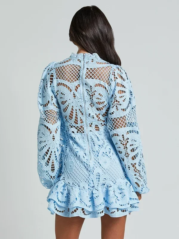 Robe Mini Dentelle Femme Manches Longues Soirée