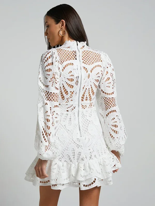 Robe Mini Dentelle Femme Manches Longues Soirée