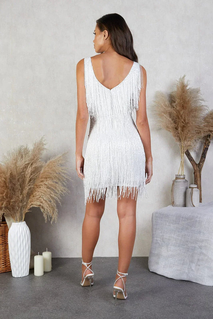 Robe Courte Femme Paillettes Franges Soirée