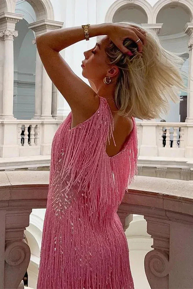 Robe Courte Femme Paillettes Franges Soirée