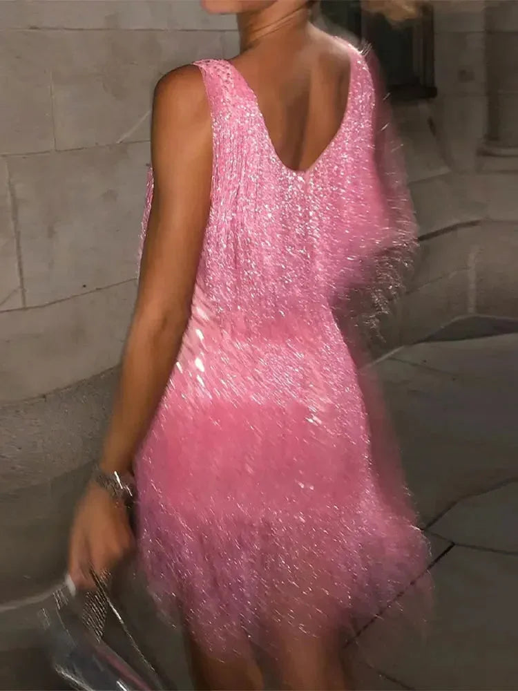 Robe Courte à Franges Pailletées Femme Soirée