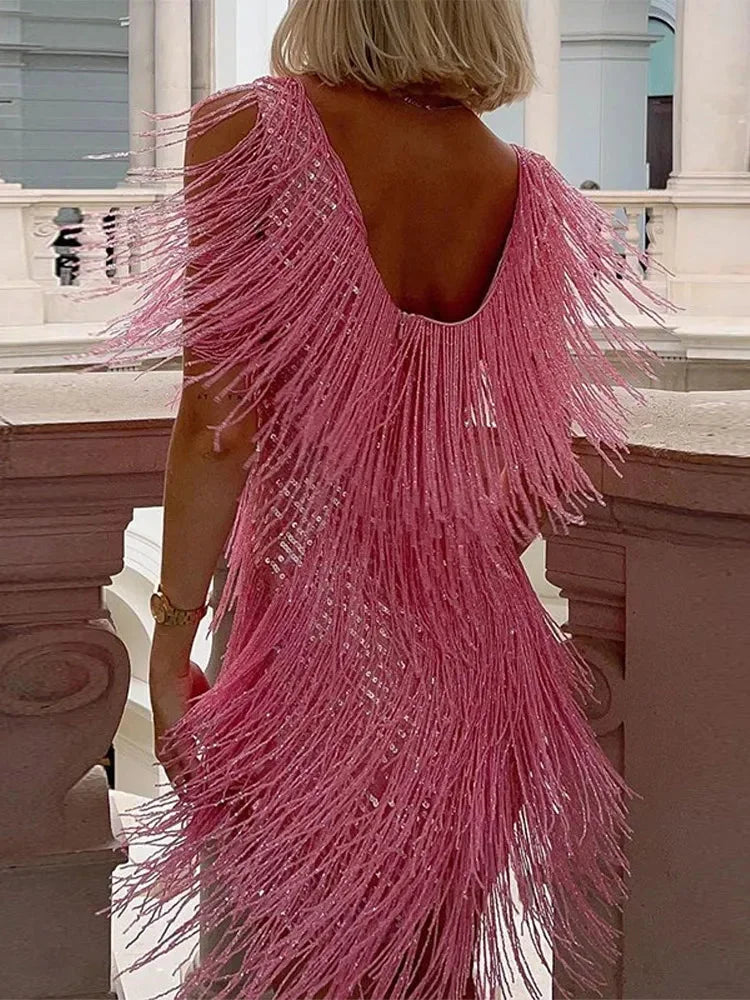 Robe Courte à Franges Pailletées Femme Soirée