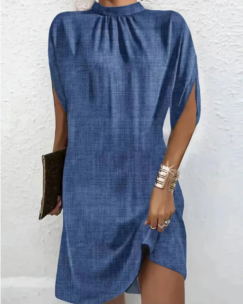 Robe Mini Fluide Drapée Femme Col Rond Été