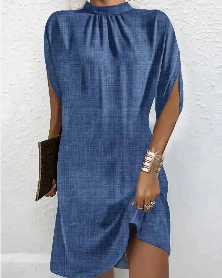 Robe Mini Fluide Drapée Femme Col Rond Été