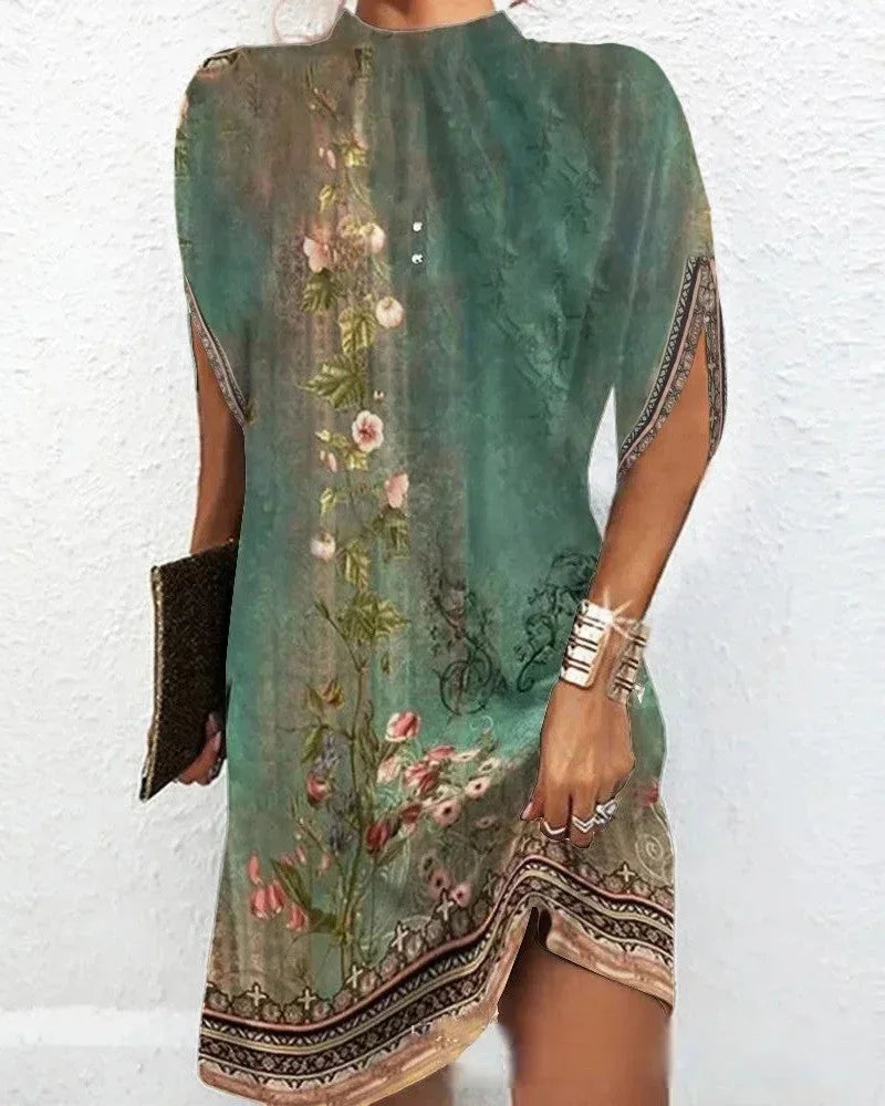 Robe Mini Fluide Drapée Femme Col Rond Été
