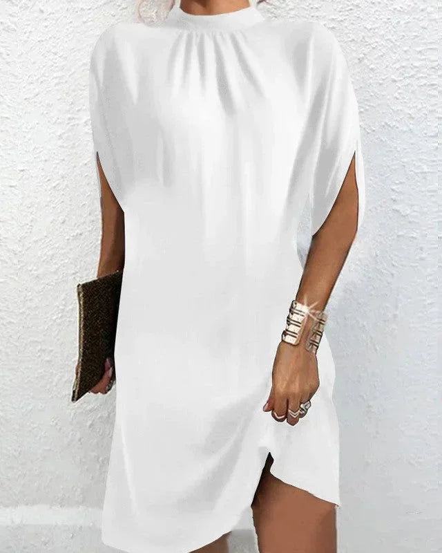 Robe Mini Fluide Drapée Femme Col Rond Été