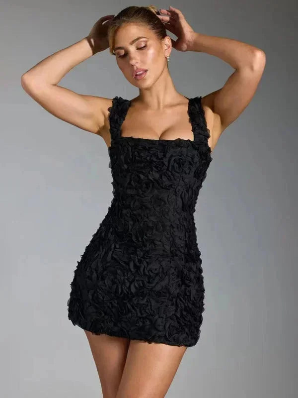 Robe Mini Femme Fleurie Relief Soirée