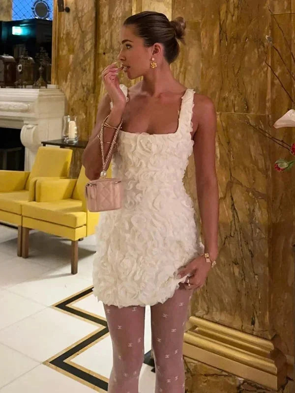 Robe Mini Femme Fleurie Relief Soirée