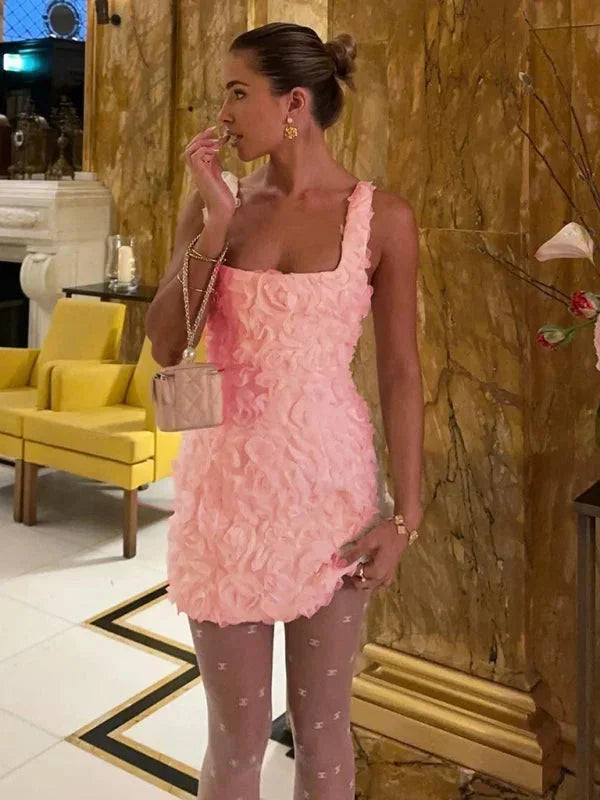 Robe Mini Femme Fleurie Relief Soirée