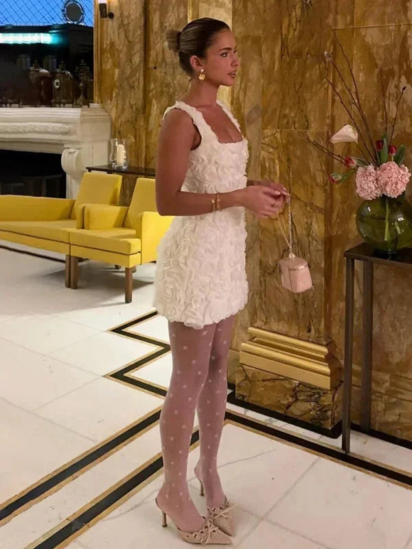 Robe Mini Femme Fleurie Relief Soirée