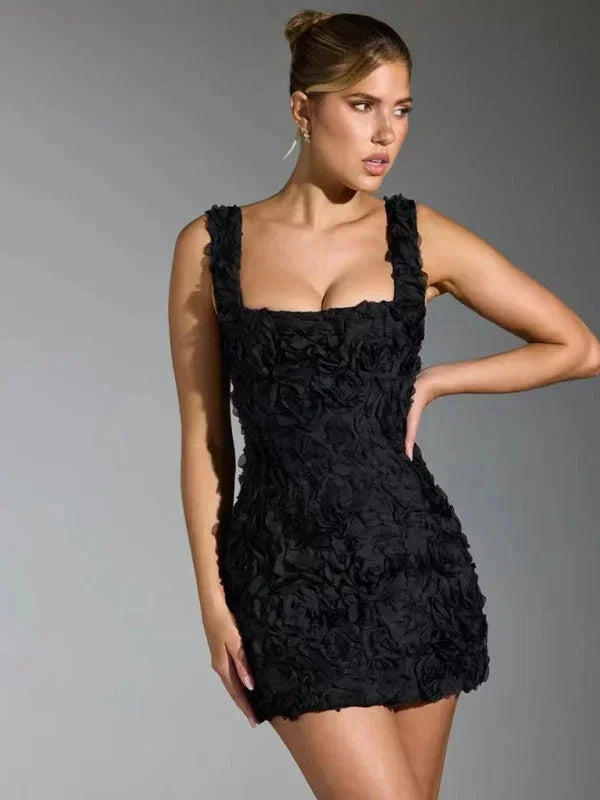 Robe Mini Femme Fleurie Relief Soirée