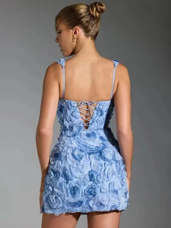 Robe Mini Femme Fleurie Relief Soirée