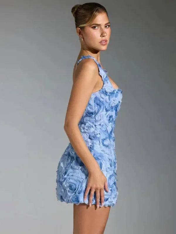 Robe Mini Femme Fleurie Relief Soirée