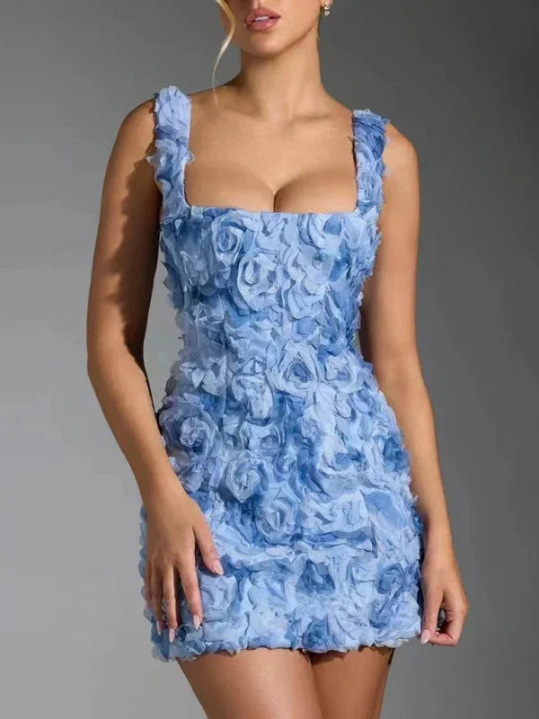 Robe Mini Femme Fleurie Relief Soirée