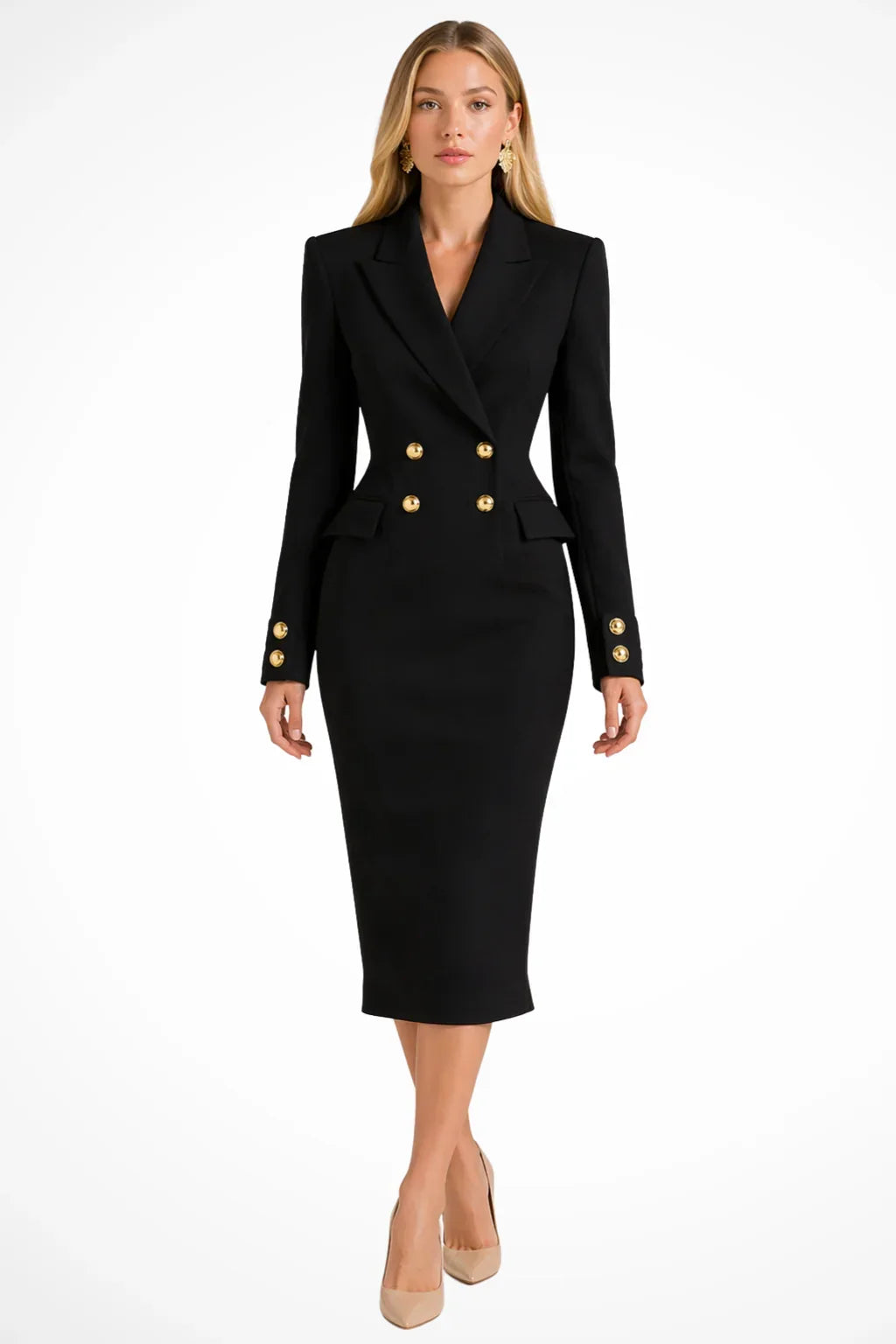 Robe-blazer midi de mulher com trespasse duplo