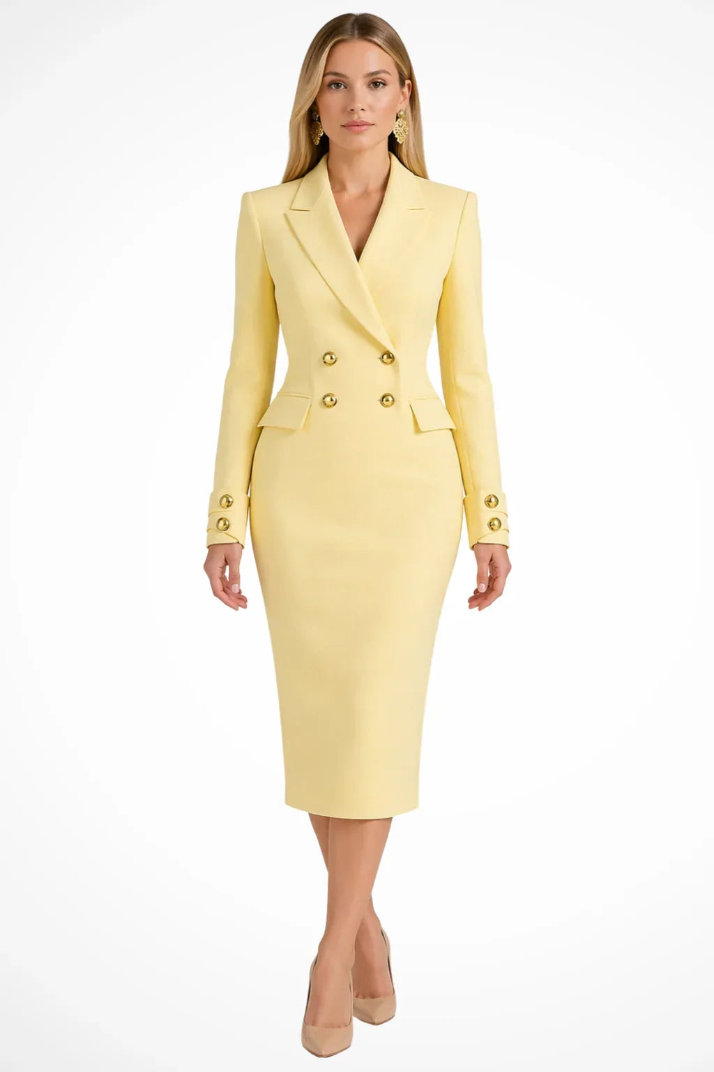 Robe-blazer midi de mulher com trespasse duplo