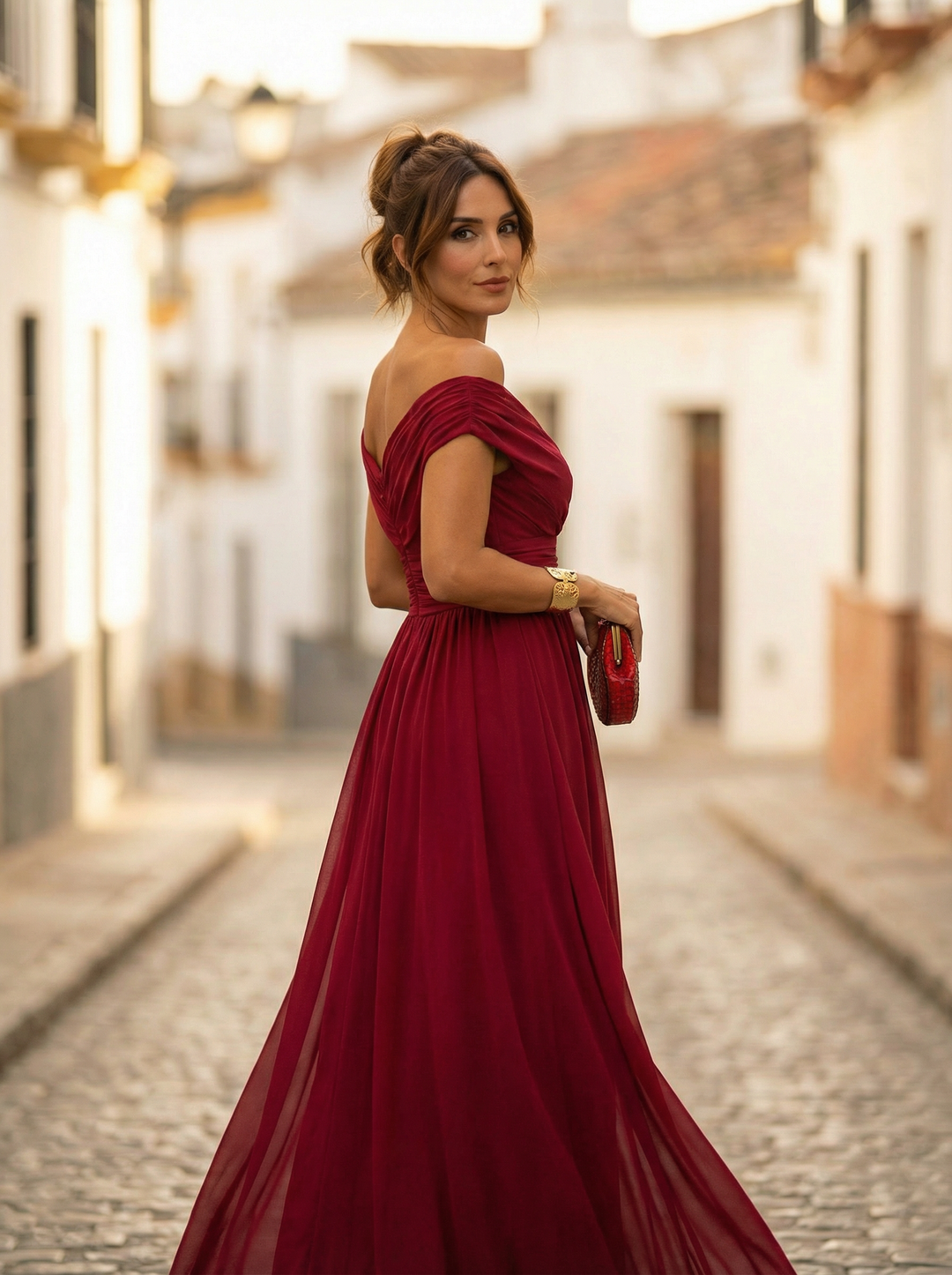 Robe Longue Femme Col Bardot Soirée