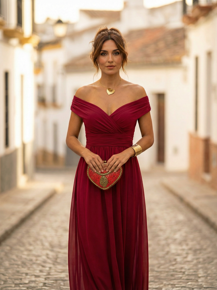 Robe Longue Femme Col Bardot Soirée