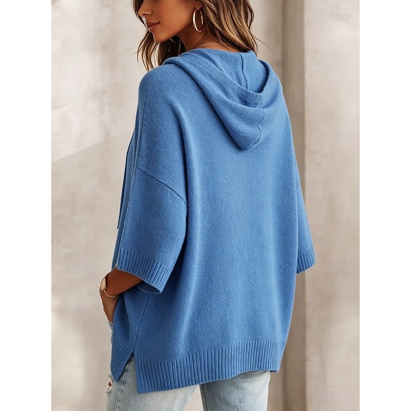Poncho de punto tipo jersey oversize con capucha para mujer