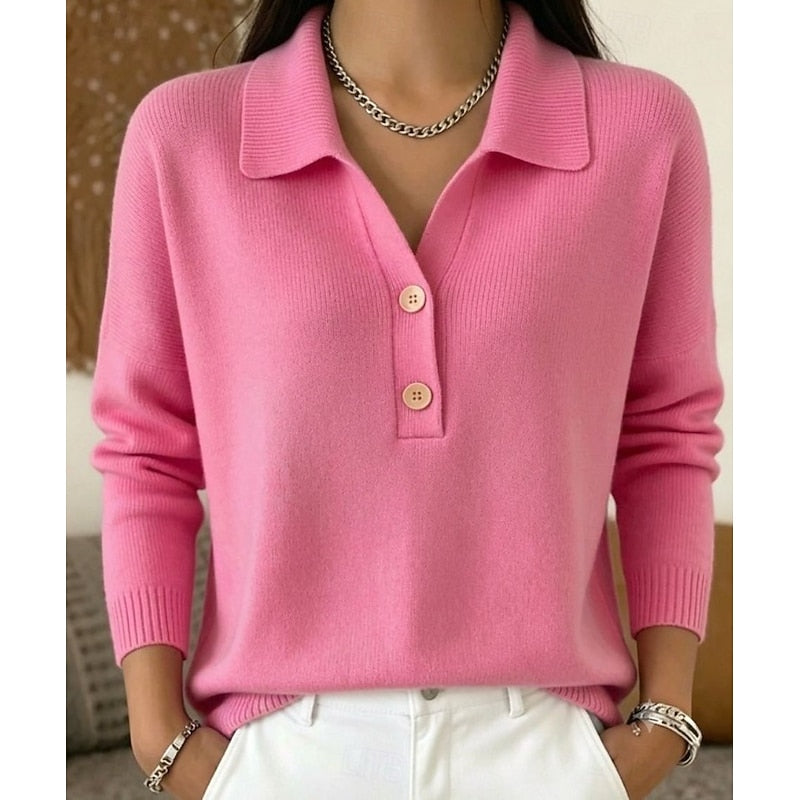 Elegant Women's Button-Up Shirt-Collar Sweater