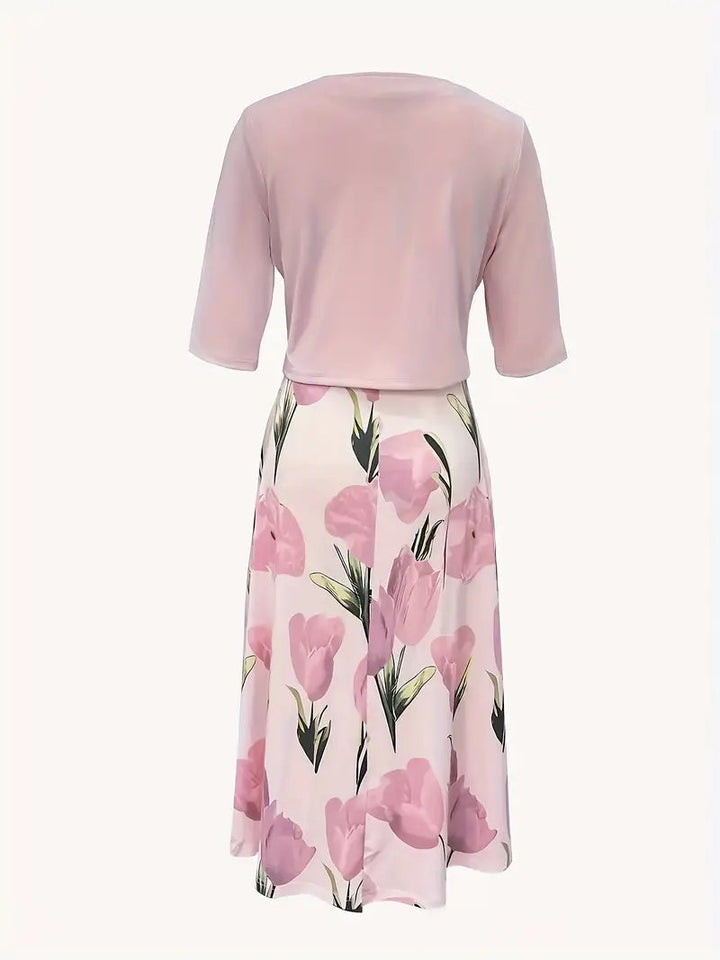Ensemble Robe Midi à Motif Floral et Boléro Court Pour Femme