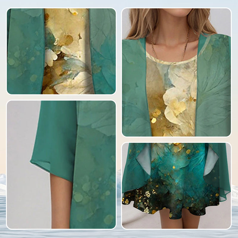 Ensemble Robe Imprimée et Cardigan Femme