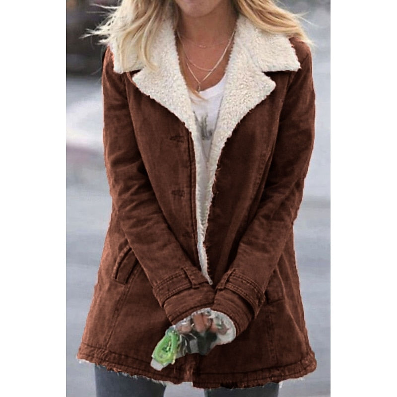 Manteau D’hiver Pour Femme En Similicuir Suédé Doublé En Sherpa