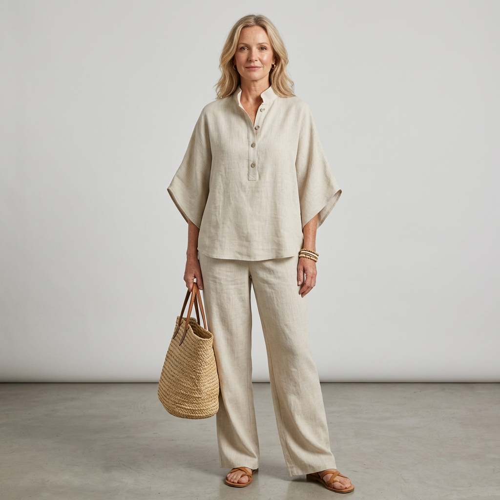 Completo due pezzi da donna con colletto alla coreana