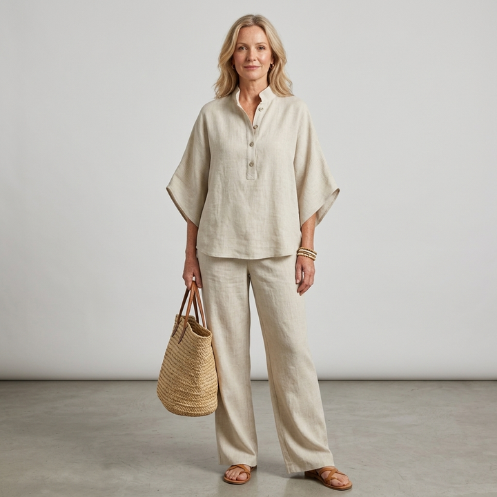 Completo due pezzi da donna con colletto alla coreana