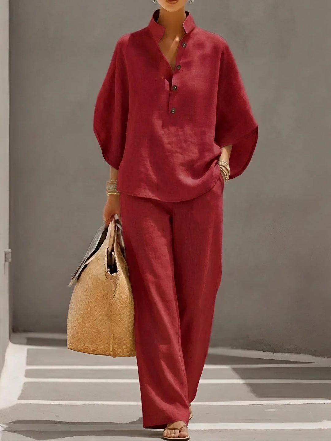 Completo due pezzi da donna con colletto alla coreana