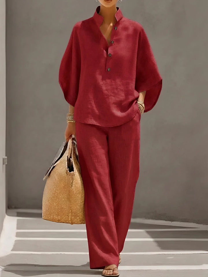 Completo due pezzi da donna con colletto alla coreana